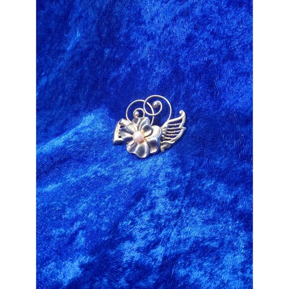 Vintage 1/20 12K Gold filled Faux Pearl Floral Scroll Brooch / Pin / Pendant - Picture 11 of 11